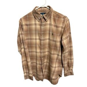 Ralph Lauren Shirt Mens Medium Long Sleeve Classic Fit Button Up Plaid Beige